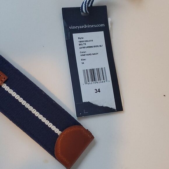 NWT VINEYARD VINES NAVY BLUE LEATHER REVERSIBLE MEN'S BELT SIZE 34 - Picture 2 of 4